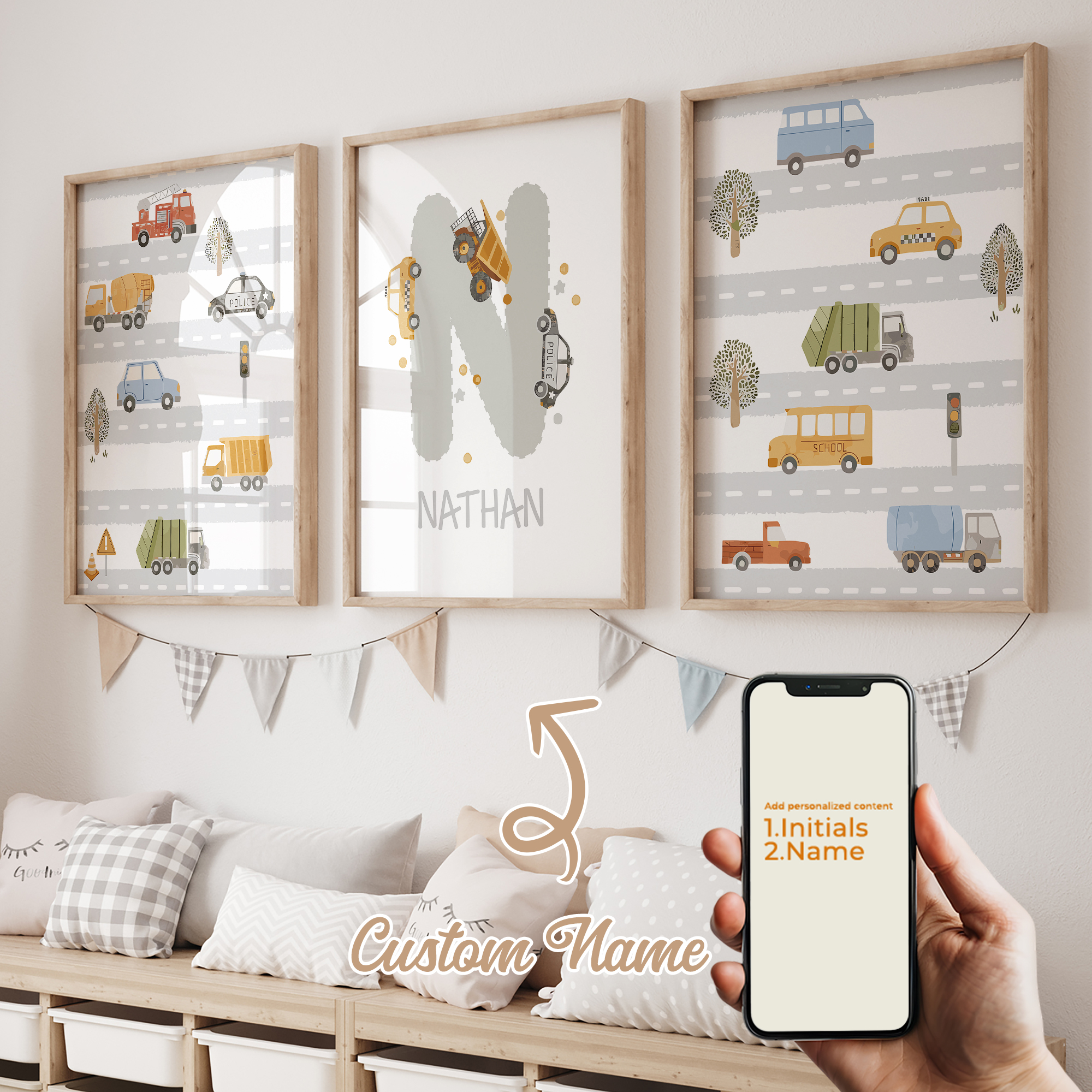 Photography Gallery - 3pcs Personalized Custom Name Automobile Road