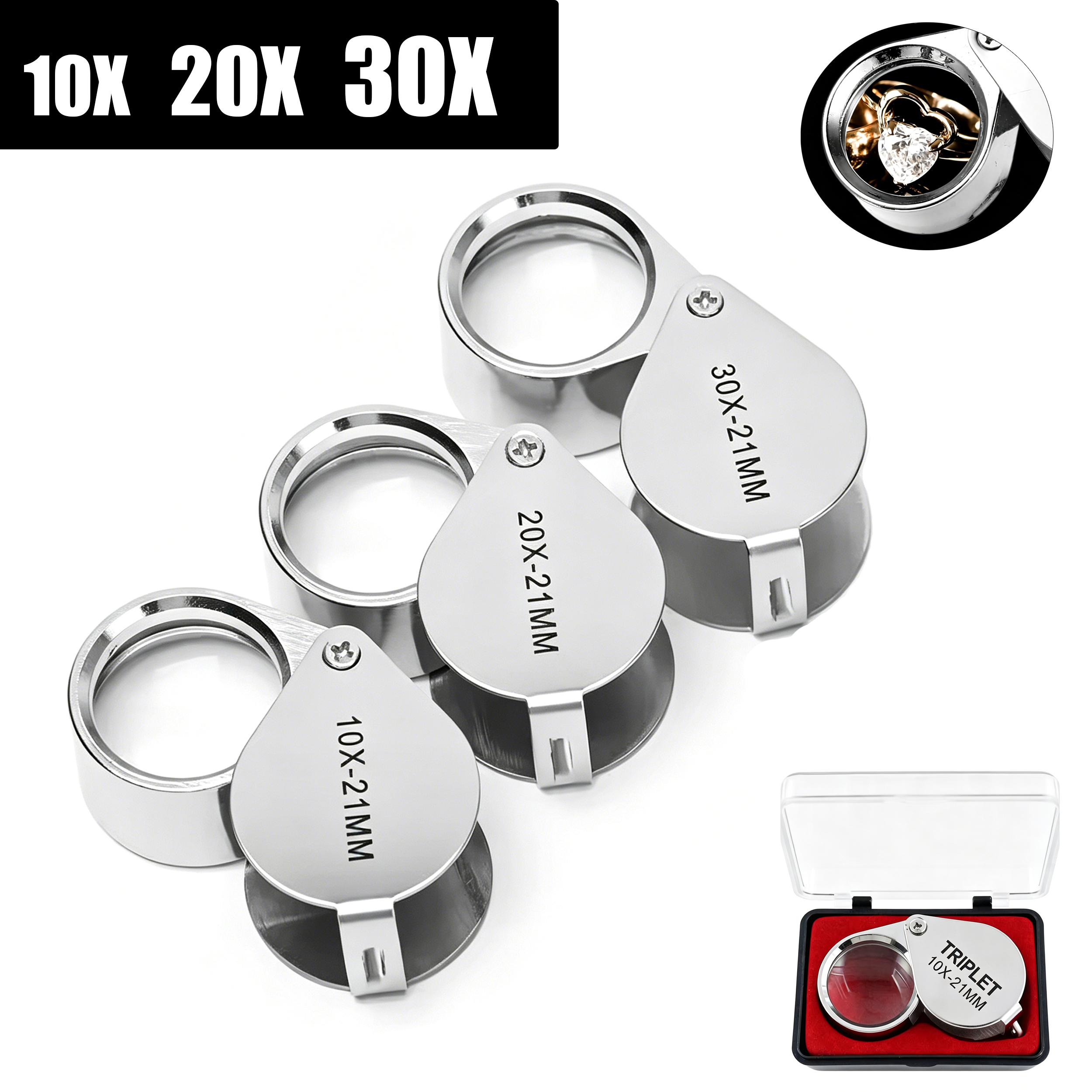 Eye Piece Magnifier - 10X 20X 30X Jewelers Loupe Folding